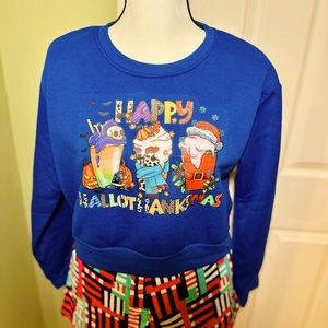 Halloween/Thanksgiving/Christmas Crew Crop  Sweatshirt (Lattes Hallothanksmas)🎉